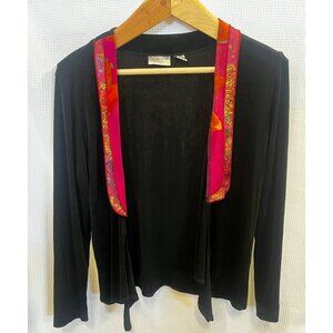 CHICO'S open front cardigan jacket, traveler's, Y2K, decorative trim, size 1